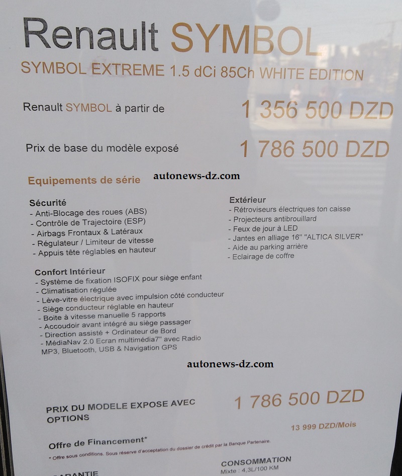 fiche technique Renault Symbol White Edition 